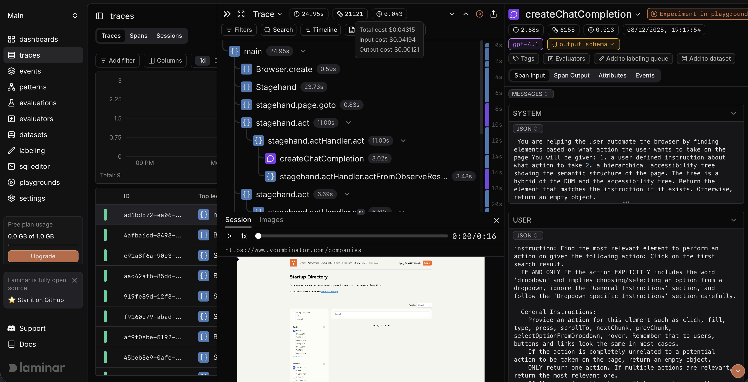Cost attribution across Stagehand spans